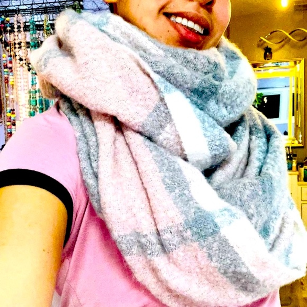 Pink check-print infinity scarf